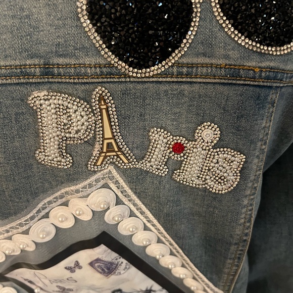🆕 Berek Paris Pearls & Rhinestones Paris Denim Jacket - Picture 11 of 17